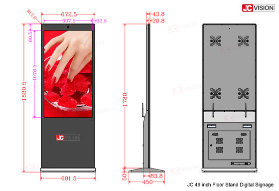 Màn hình quảng cáo kỹ thuật số dạng đứng JCVISION 49 inch màu trắng, tùy chỉnh với camera tùy chọn