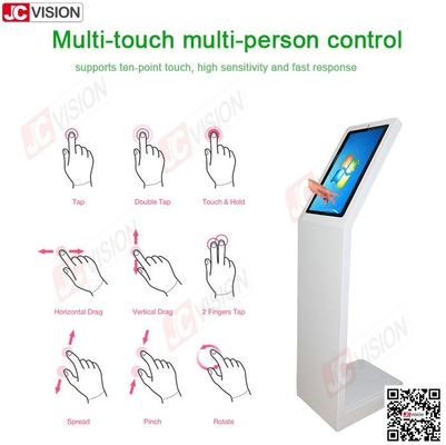 Kiosk thông tin tương tác kỹ thuật số tự phục vụ Jcvision 21.5 inch Màn hình dọc kiểu L Kiosk màn hình cảm ứng Trắng