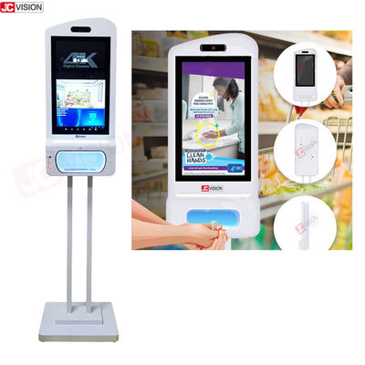 Kiosk quảng cáo máy quét nhiệt độ và nhận diện khuôn mặt JCVISION với nước rửa tay