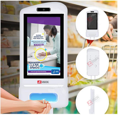 Kiosk quảng cáo máy quét nhiệt độ và nhận diện khuôn mặt JCVISION với nước rửa tay