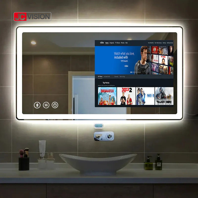 JCVISION Khách sạn Nhà màn hình cảm ứng gương TV Android LED Smart phòng tắm gương IP65